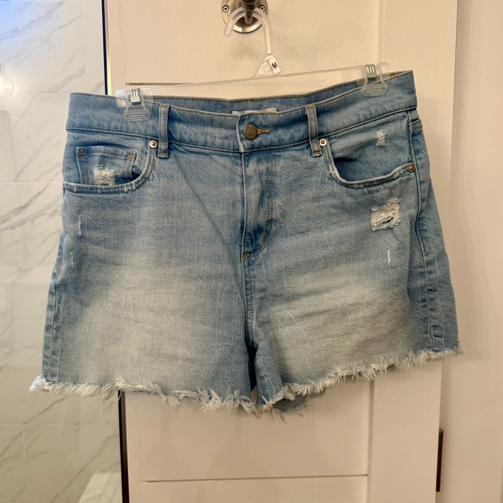 LOFT Womens Frayed High Rise Cutoff Denim Shorts in Light Distressed Wash,size 4